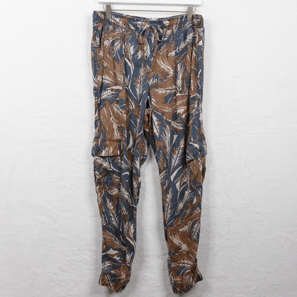NICOLE MILLER Lyocell Palm Leaf Cargo Utility Jogger Pants Tropical Resort‎ Sz L